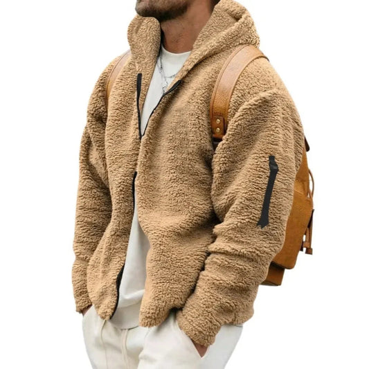 Herren Winter Fleecejacke Wasserfest mit Kapuze Schwarz - Eveloria