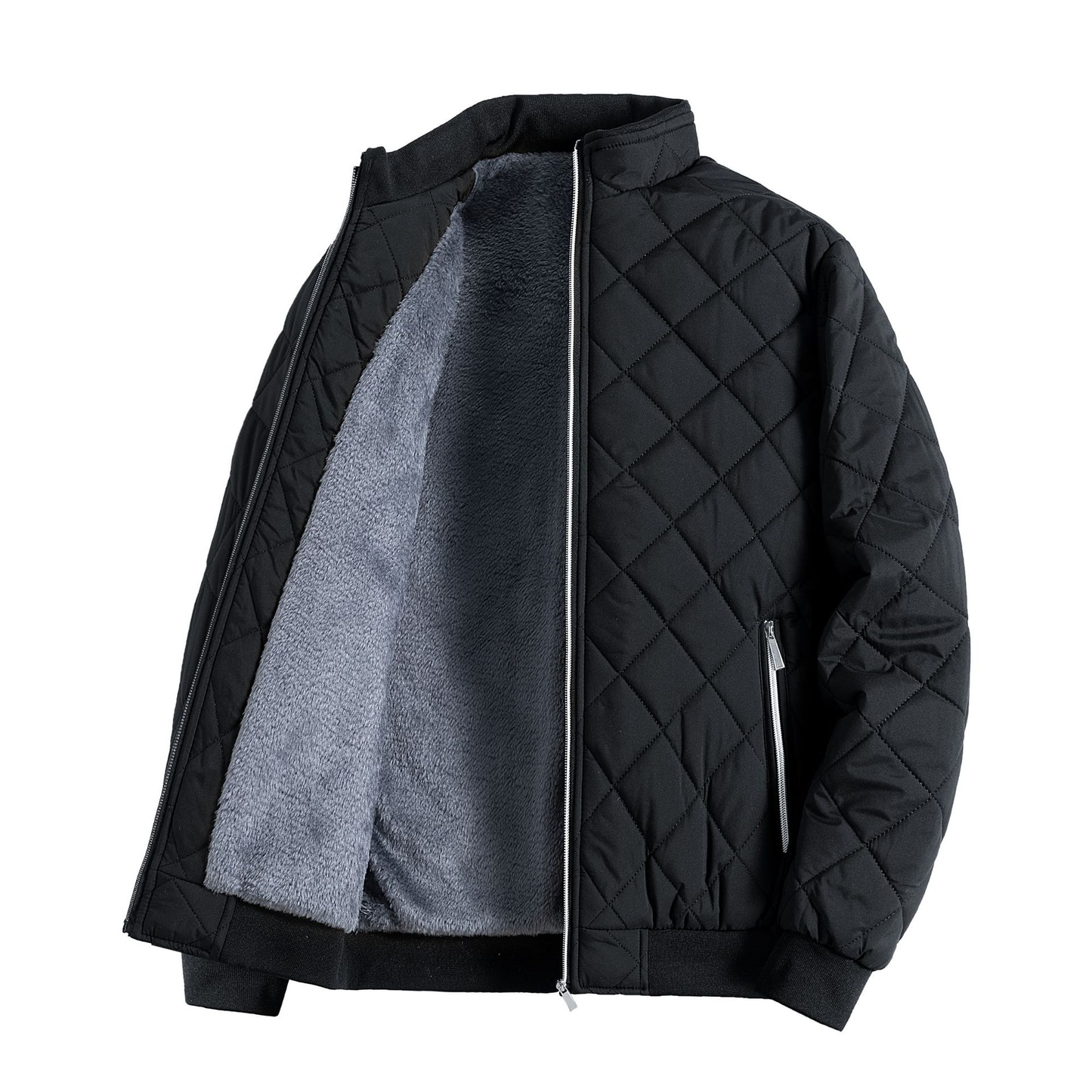 Eveloria Herren Steppfleecejacke Hochkragen Schwarz Winter - Eveloria