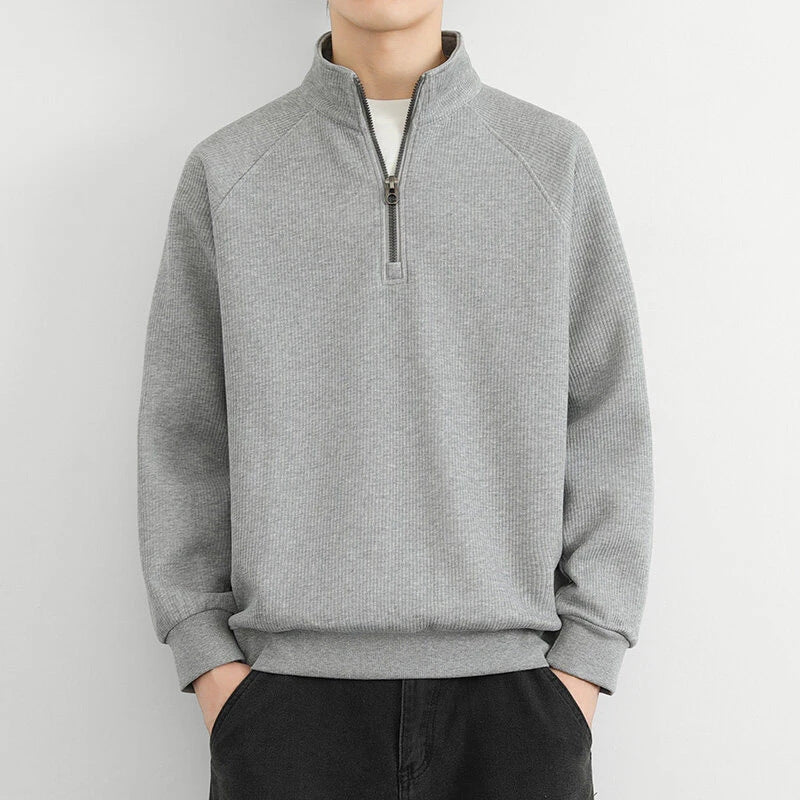 Herren Langarm-Sweatshirt Reißverschluss Grau