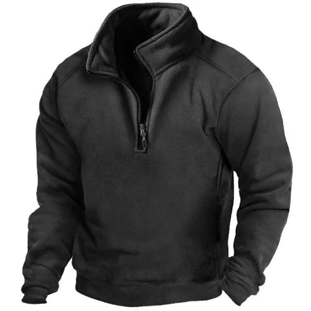 Herren Halbzip Pullover Winddicht Hoher Kragen Schwarz - Eveloria