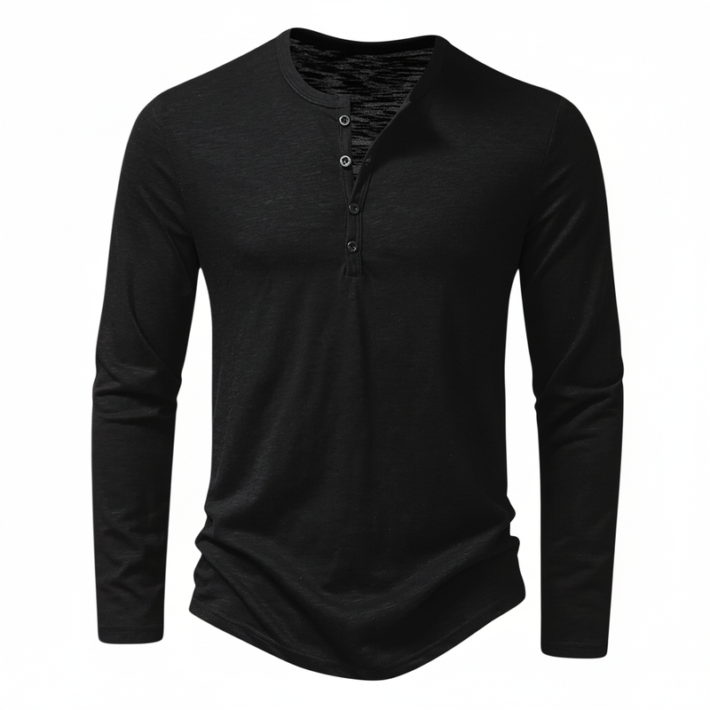 Herren Langarmoberteil Henley mit Knöpfen Braun