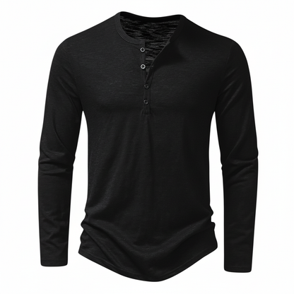Herren Langarmoberteil Henley mit Knöpfen Braun