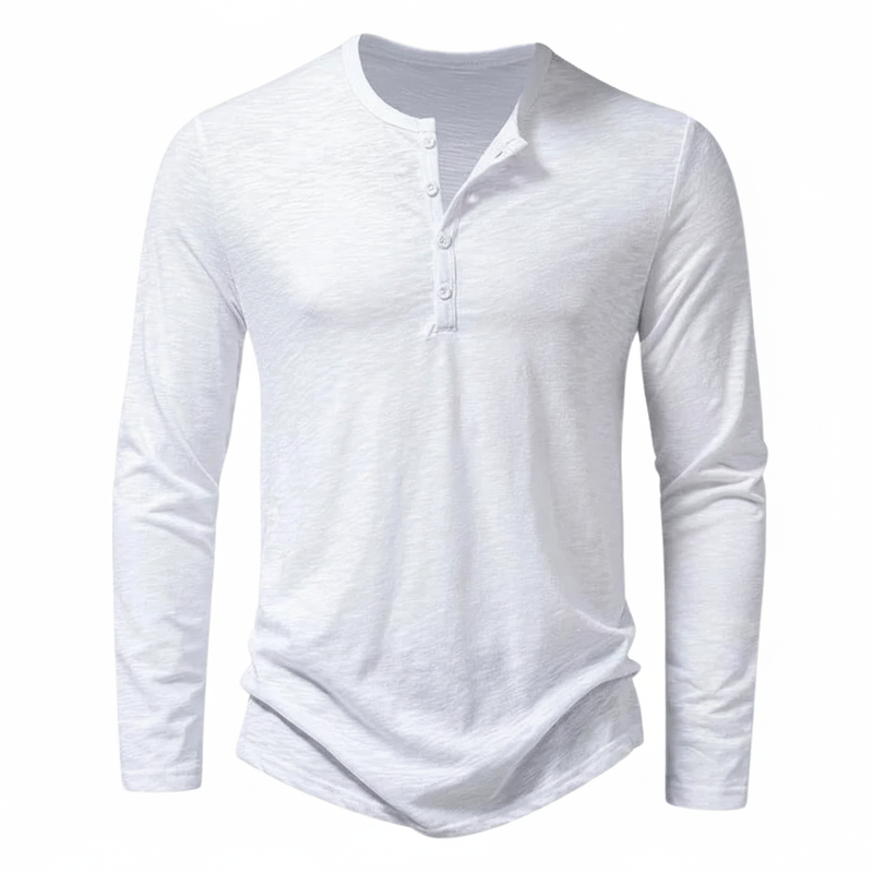 Herren Langarmoberteil Henley mit Knöpfen Braun
