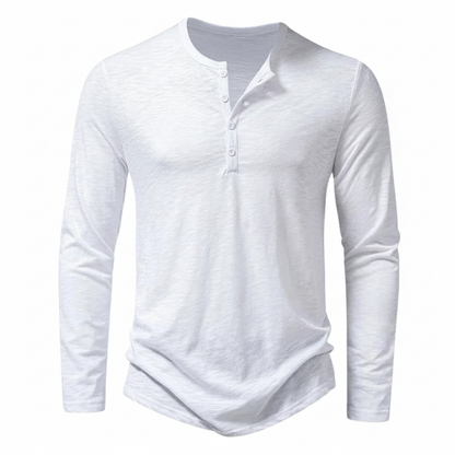 Herren Langarmoberteil Henley mit Knöpfen Braun