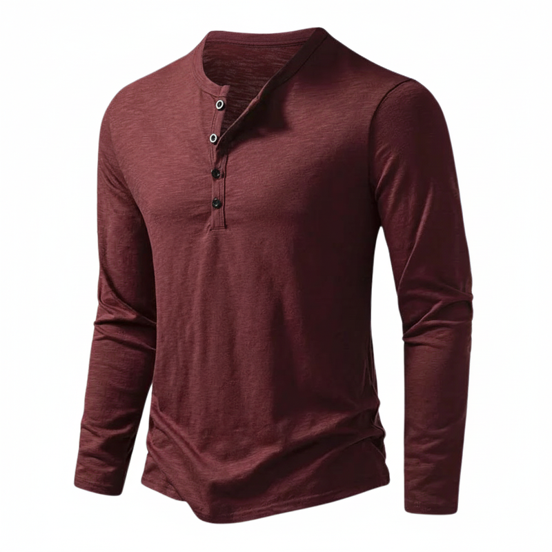 Herren Langarmoberteil Henley mit Knöpfen Braun - Eveloria