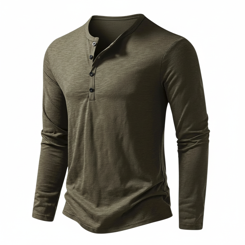 Herren Langarmoberteil Henley mit Knöpfen Braun