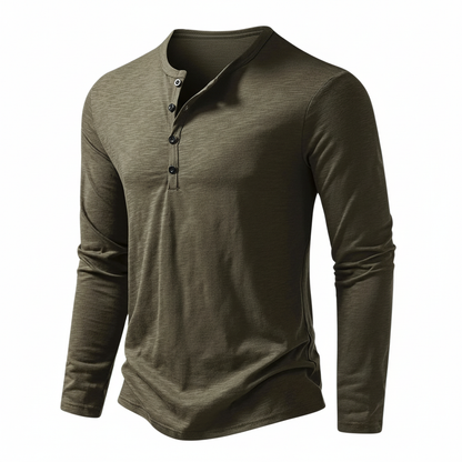 Herren Langarmoberteil Henley mit Knöpfen Braun