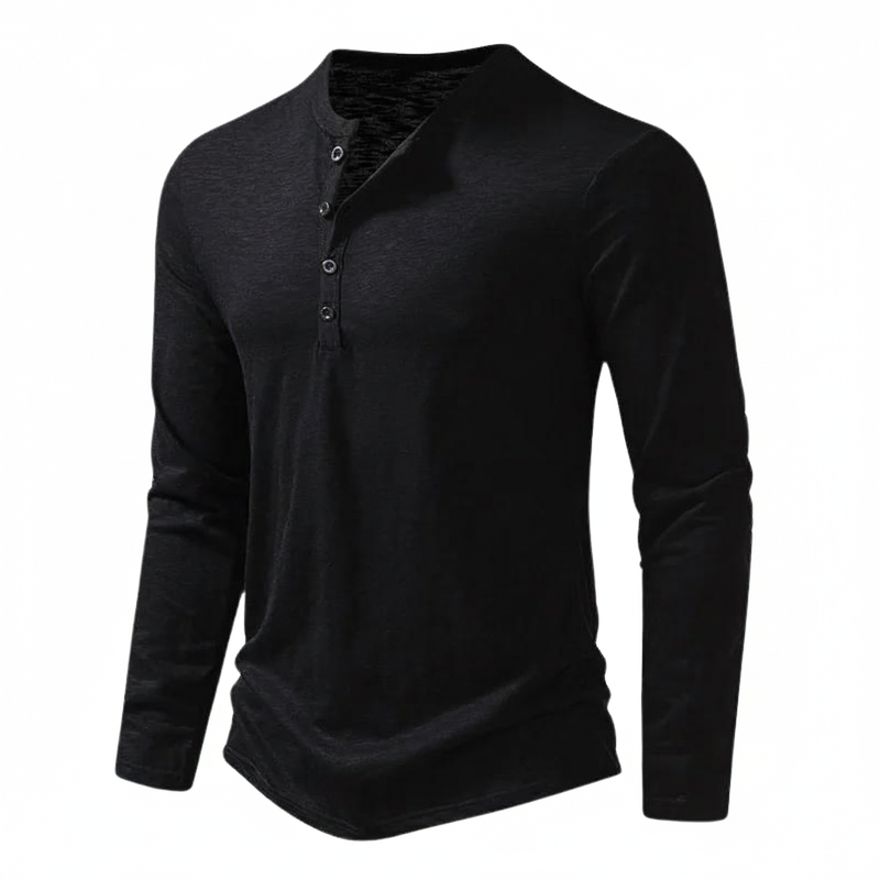 Herren Langarmoberteil Henley mit Knöpfen Braun