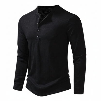 Herren Langarmoberteil Henley mit Knöpfen Braun