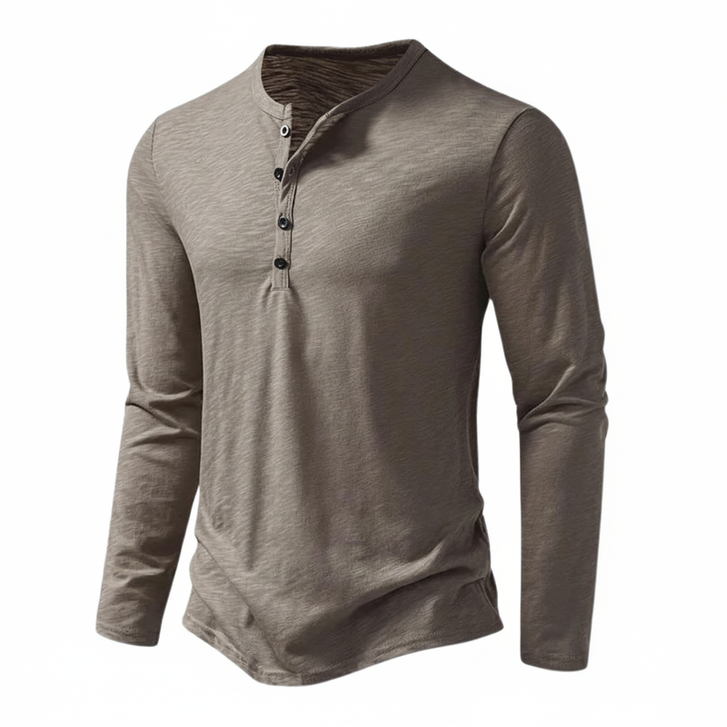 Herren Langarmoberteil Henley mit Knöpfen Braun