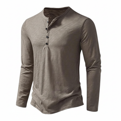 Herren Langarmoberteil Henley mit Knöpfen Braun