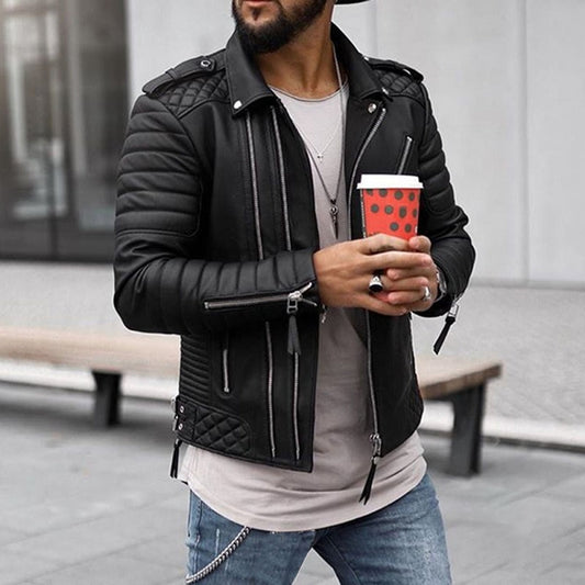 Herren Lederjacke Biker Stil Gepolstert Reißverschluss - Eveloria