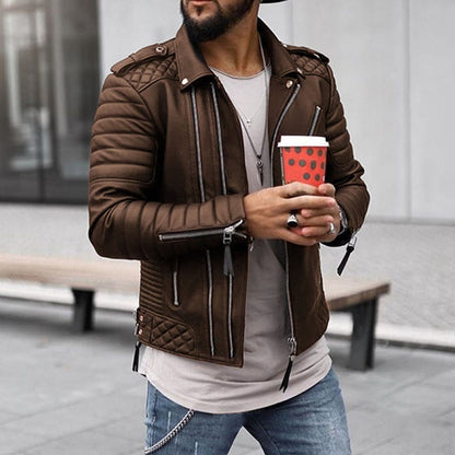 Herren Lederjacke Biker Stil Gepolstert Reißverschluss