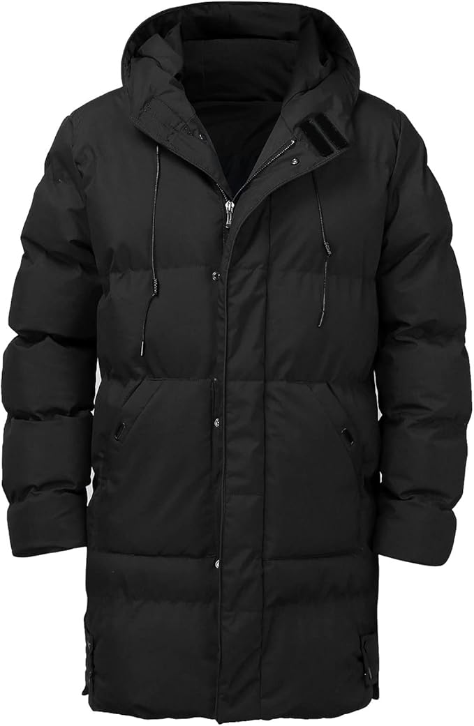 Herren Daunenjacke Mit Kapuze Gepolstert Schwarz - Eveloria