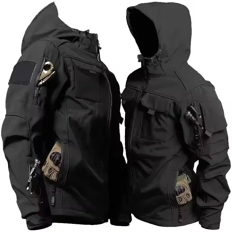 Eveloria Herren Softshell-Jacke Wasserabweisend Kapuzenjacke Schwarz - Eveloria