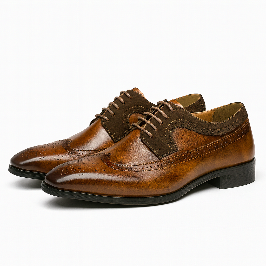 Herren Brogue Oxford Schuhe Klassisches Leder Schwarz - Eveloria