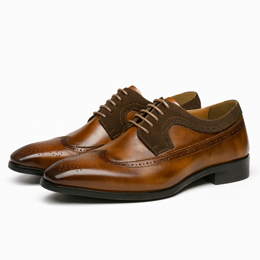 Herren Brogue Oxford Schuhe Klassisches Leder Schwarz - Eveloria