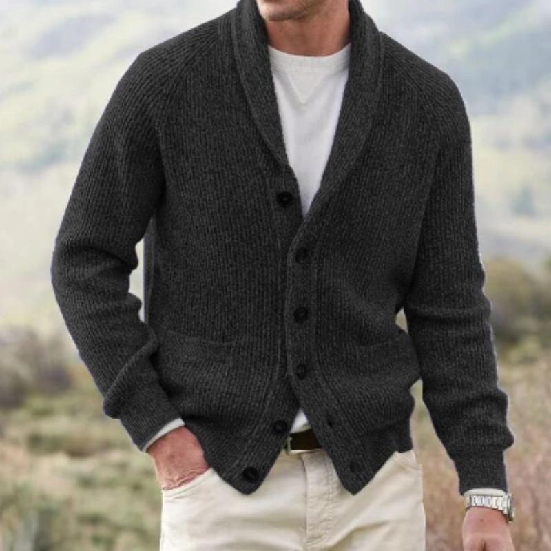 Herren Strickcardigan Klassischer Shawl-Kragen Elegantes Design Beige