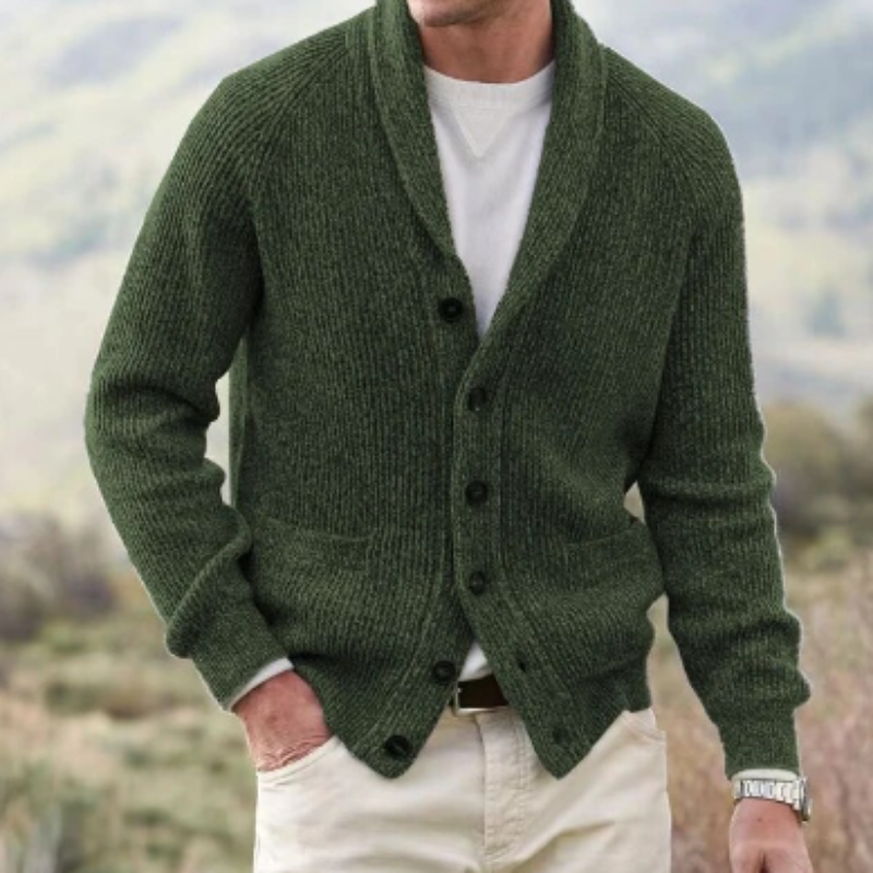 Herren Strickcardigan Klassischer Shawl-Kragen Elegantes Design Beige
