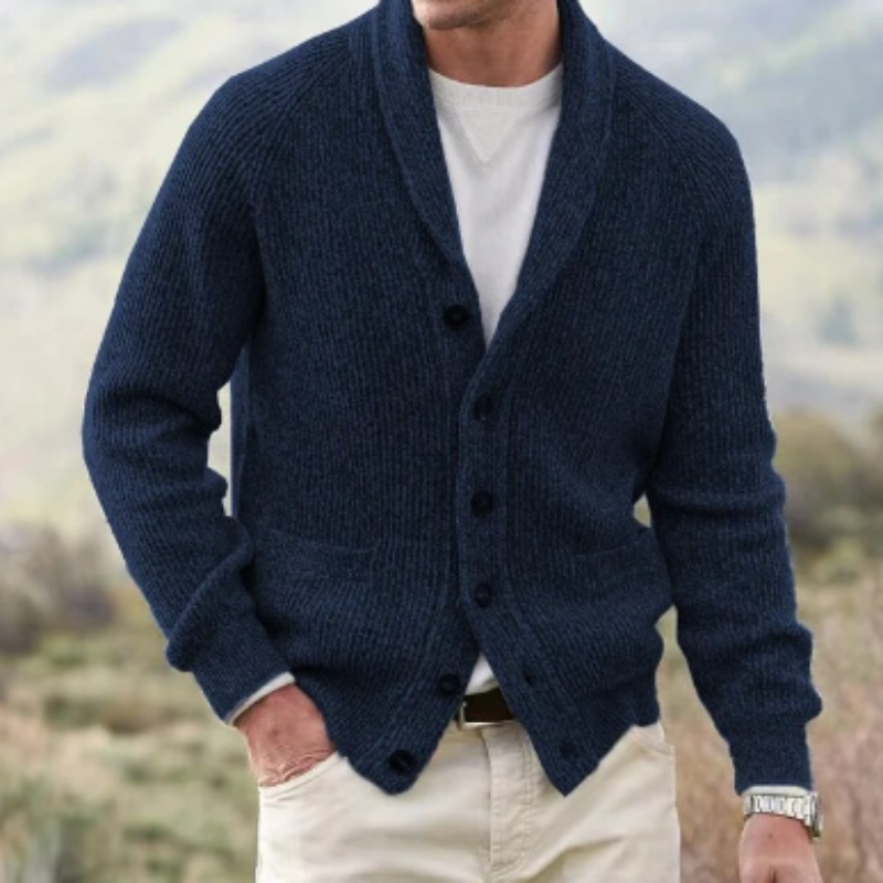 Herren Strickcardigan Klassischer Shawl-Kragen Elegantes Design Beige