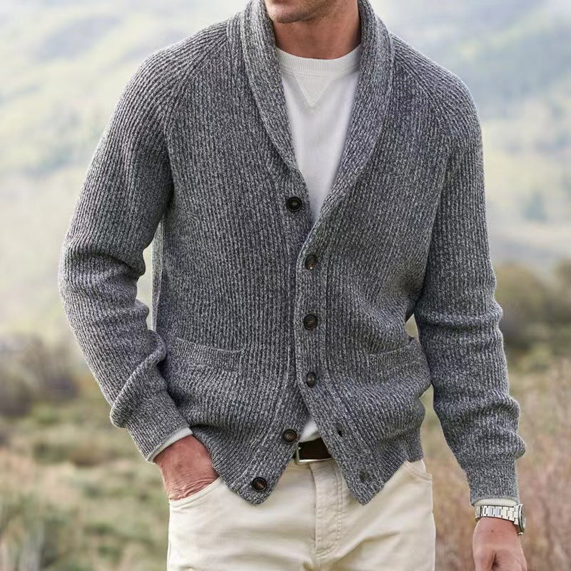 Herren Strickcardigan Klassischer Shawl-Kragen Elegantes Design Beige - Eveloria