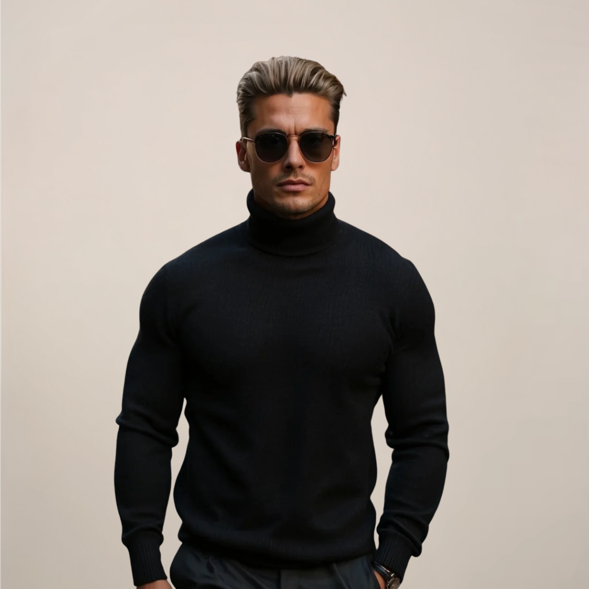 Herren Rollkragenpullover Frühling Merino Schwarz - Eveloria