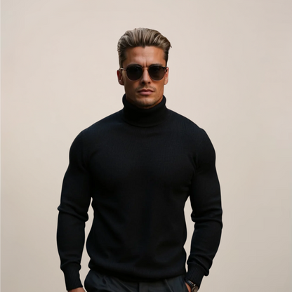 Herren Rollkragenpullover Frühling Merino Schwarz - Eveloria