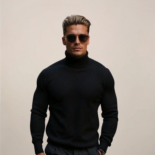 Herren Rollkragenpullover Frühling Merino Schwarz - Eveloria
