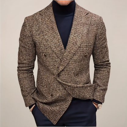 Herren Slim Fit Doppelreiher Blazer Kariert