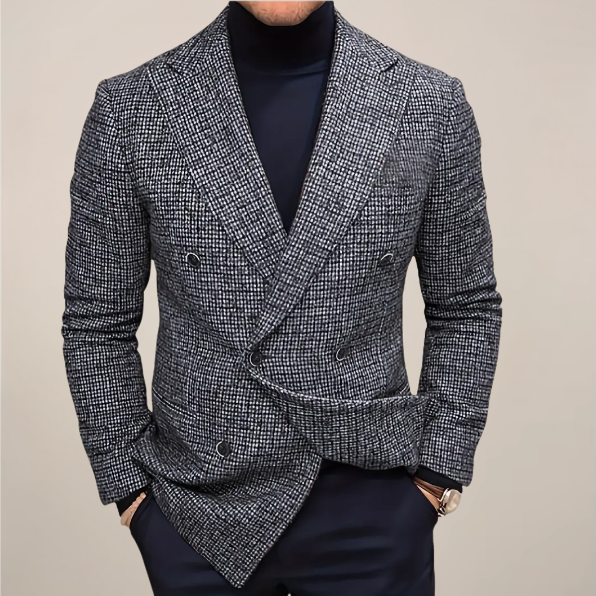 Herren Slim Fit Doppelreiher Blazer Kariert - Eveloria