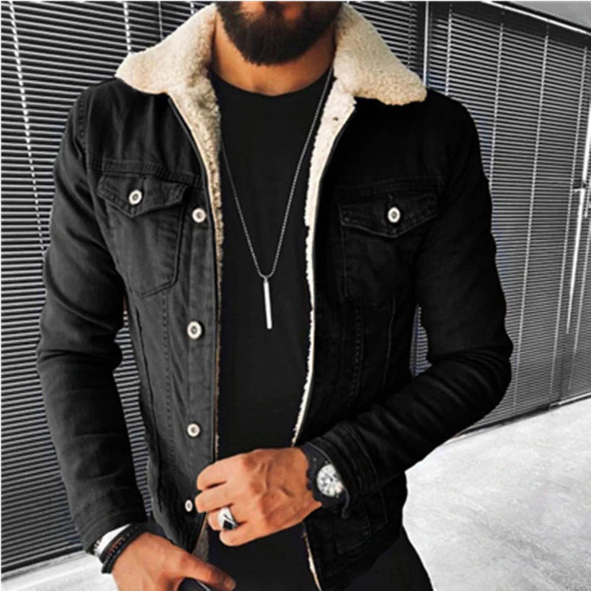Herren Winterjacke Knopfleiste Lagenoptik