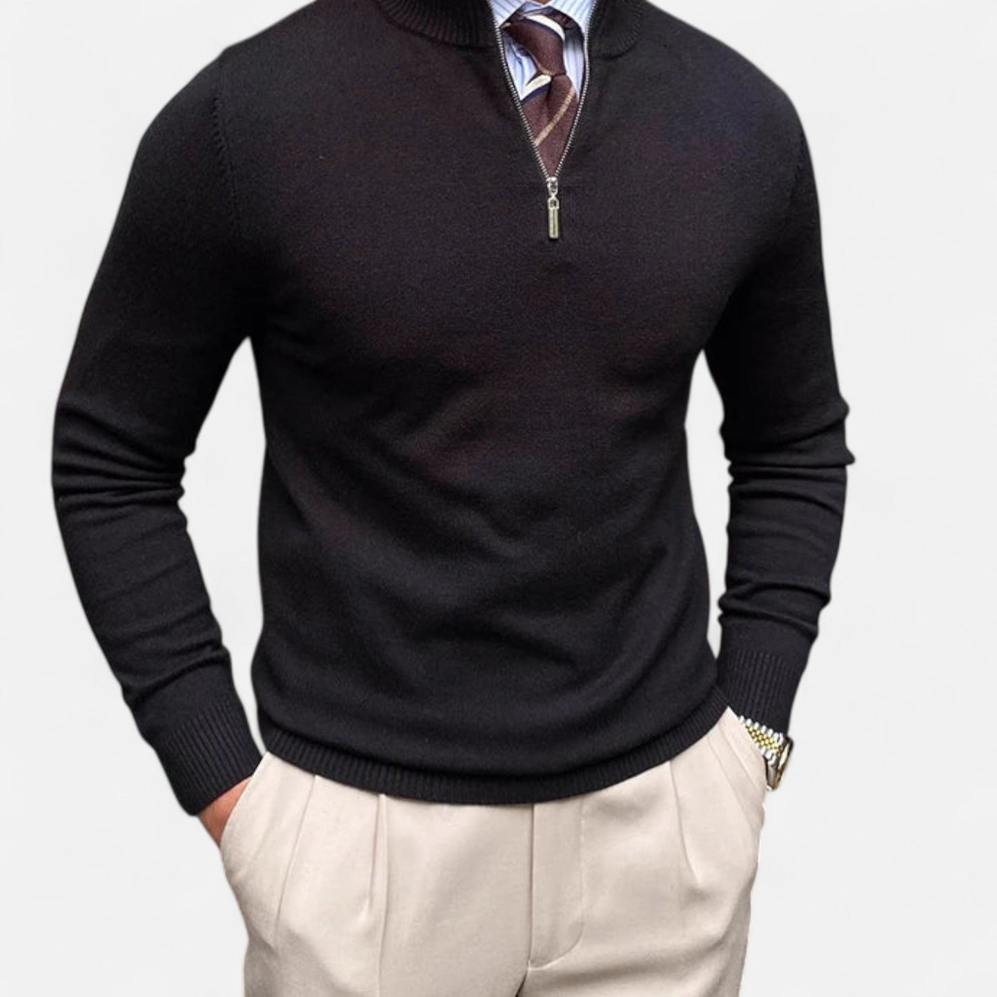 Herren Frühlingspullover Half-Zip Beige