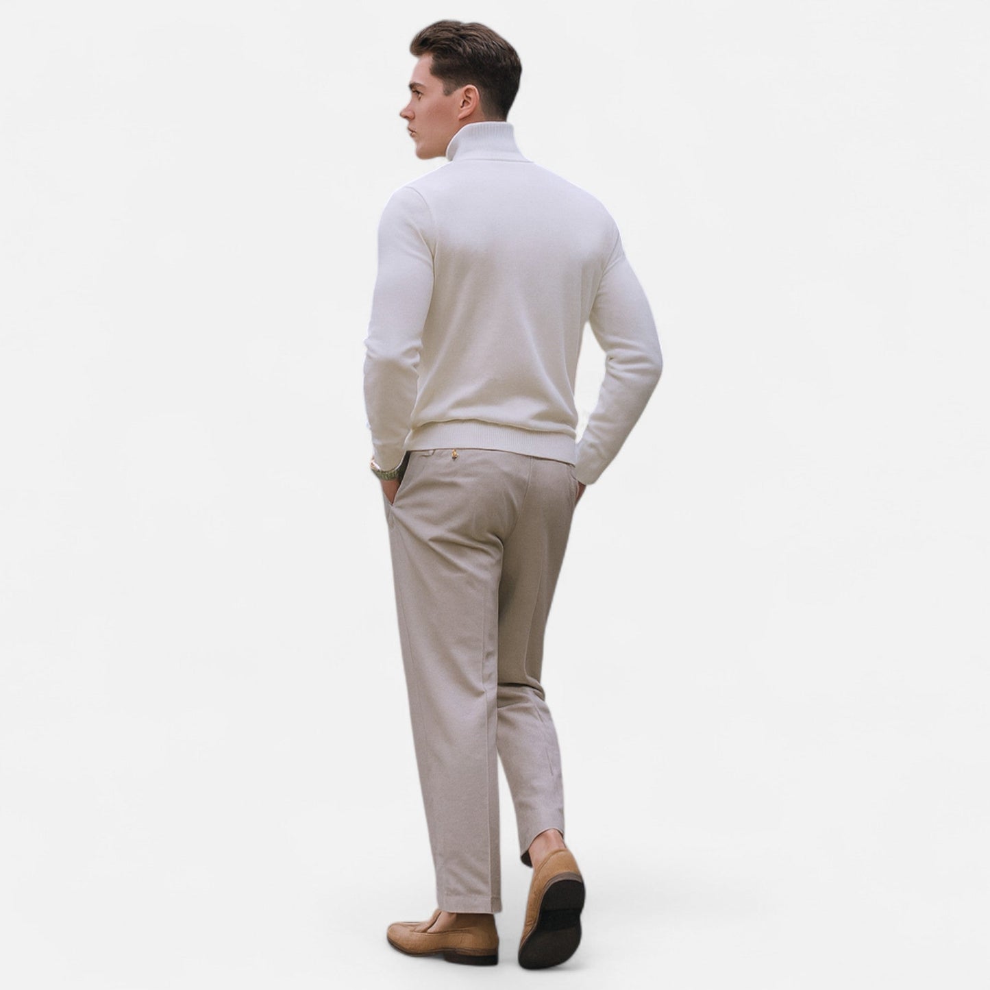 Herren Frühlingspullover Half-Zip Beige