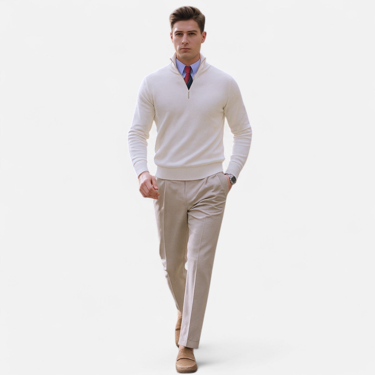 Herren Frühlingspullover Half-Zip Beige