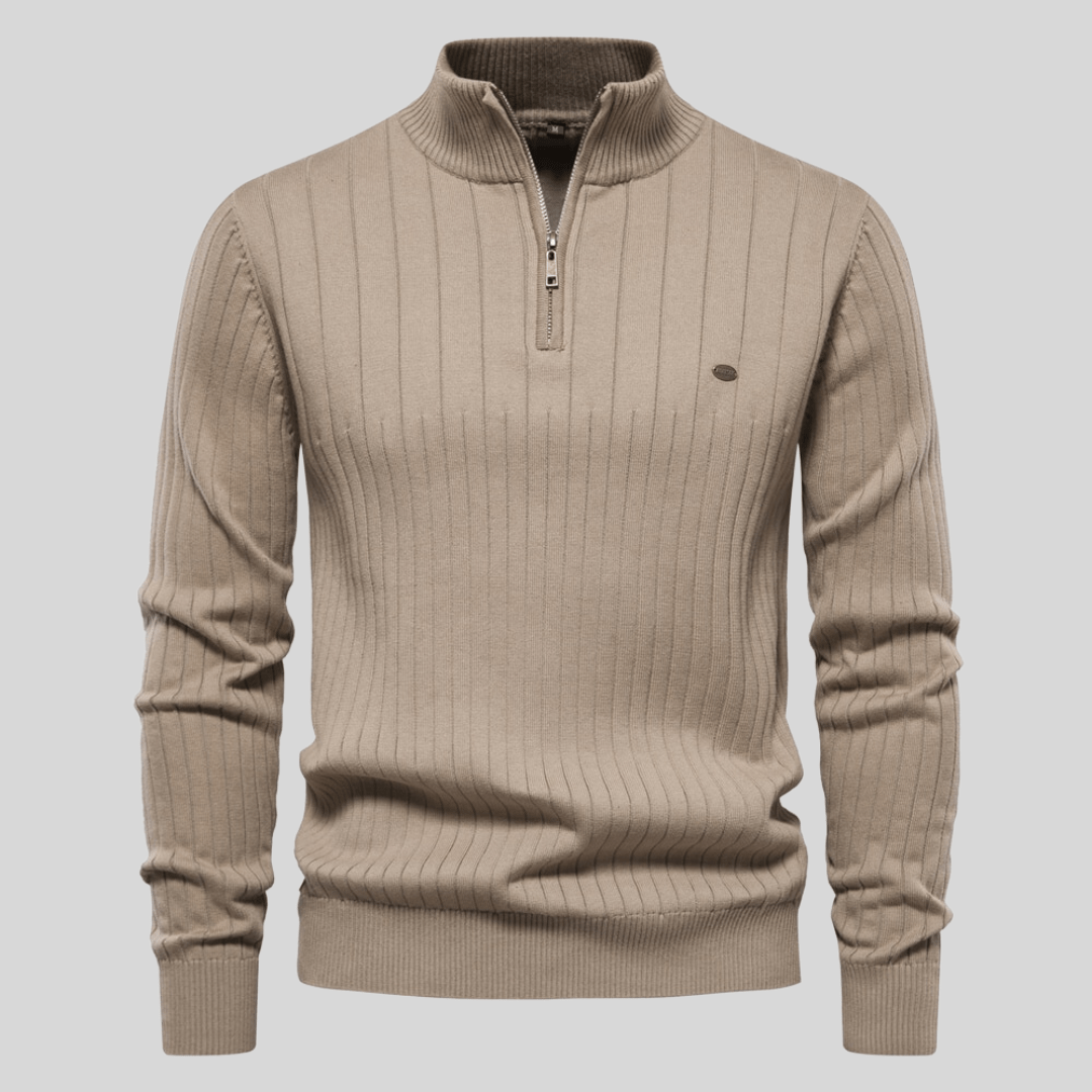 Herren Rippstrick Pullover Half-Zip Frühling Beige