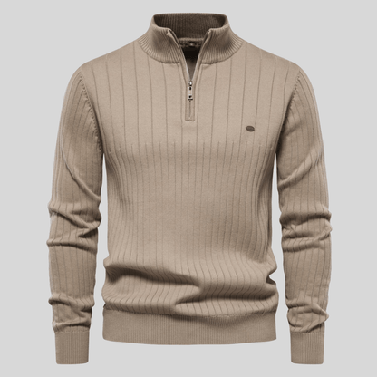 Herren Rippstrick Pullover Half-Zip Frühling Beige