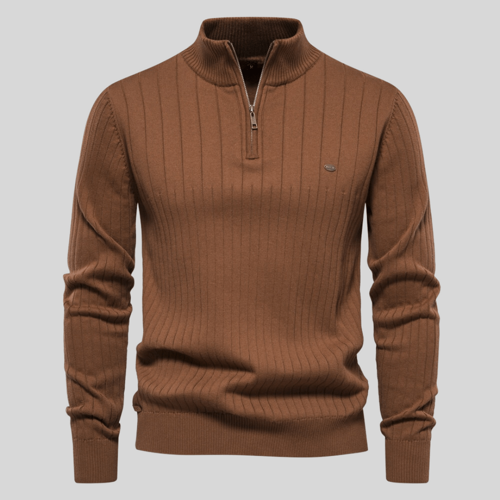 Herren Rippstrick Pullover Half-Zip Frühling Beige
