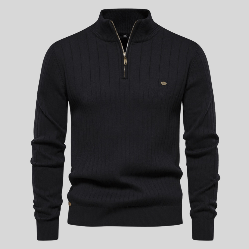 Herren Rippstrick Pullover Half-Zip Frühling Beige