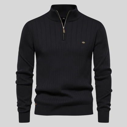 Herren Rippstrick Pullover Half-Zip Frühling Beige