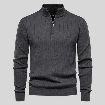 Herren Rippstrick Pullover Half-Zip Frühling Beige