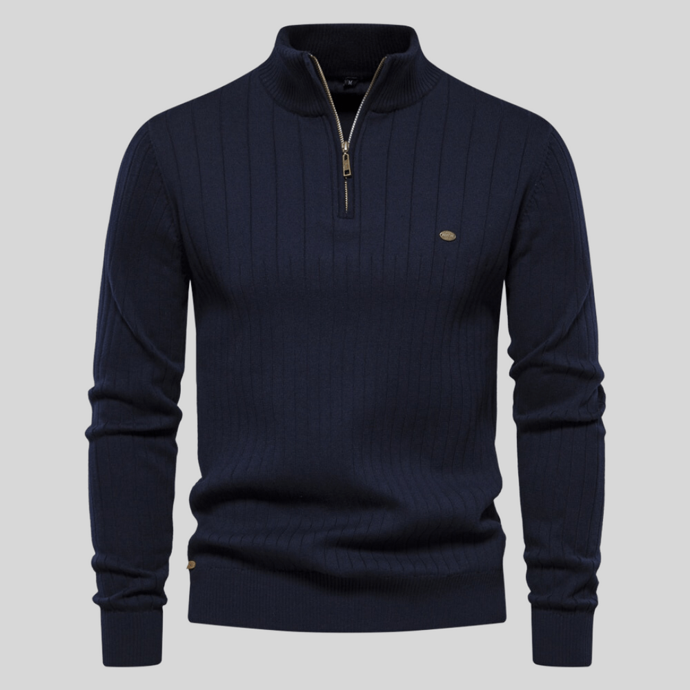 Herren Rippstrick Pullover Half-Zip Frühling Beige - Eveloria