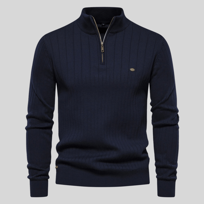 Herren Rippstrick Pullover Half-Zip Frühling Beige - Eveloria