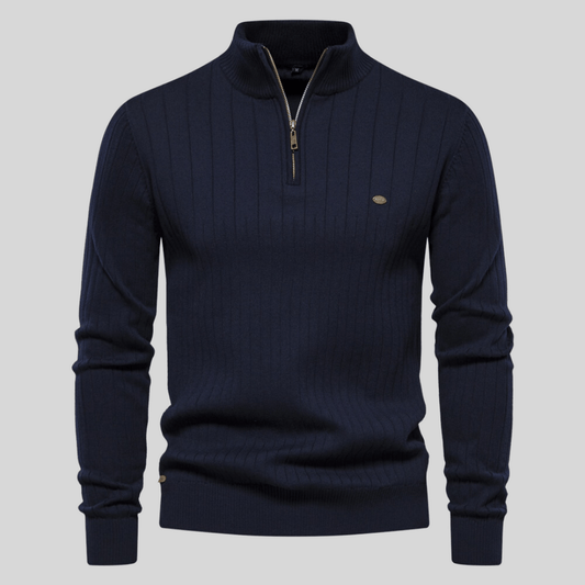 Herren Rippstrick Pullover Half-Zip Frühling Beige - Eveloria