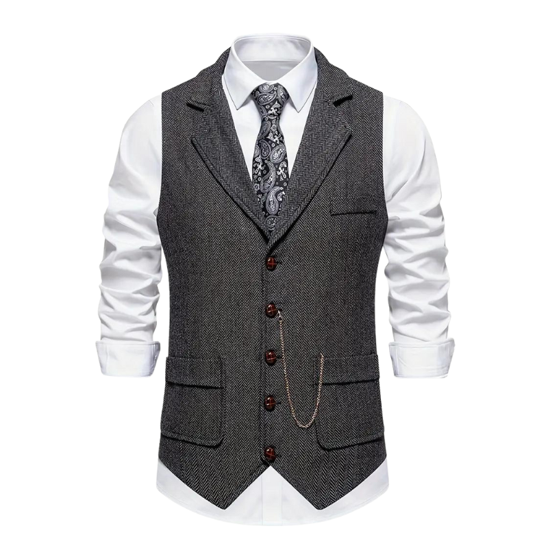 Herren Klassische Tweedweste Revers Elegant Braun