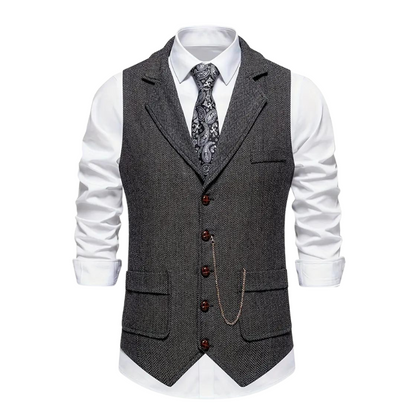 Herren Klassische Tweedweste Revers Elegant Braun