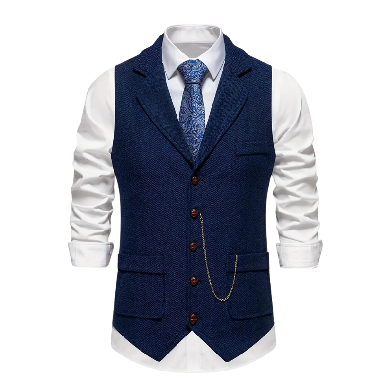Herren Klassische Tweedweste Revers Elegant Braun