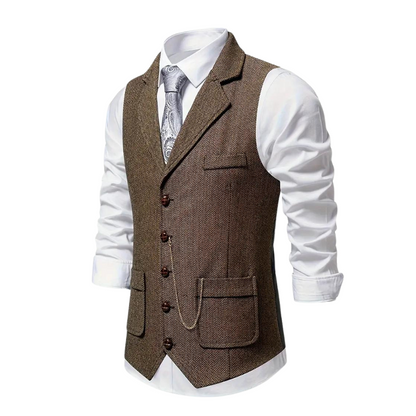 Herren Klassische Tweedweste Revers Elegant Braun
