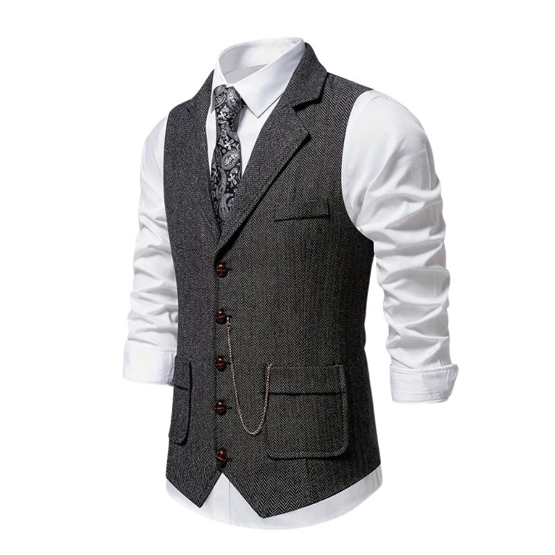Herren Klassische Tweedweste Revers Elegant Braun