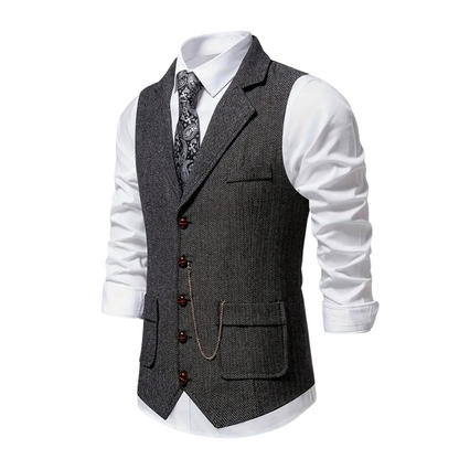 Herren Klassische Tweedweste Revers Elegant Braun