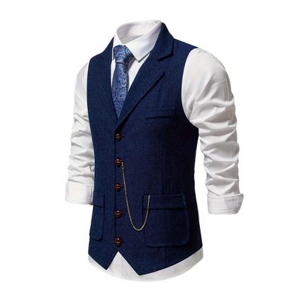 Herren Klassische Tweedweste Revers Elegant Braun
